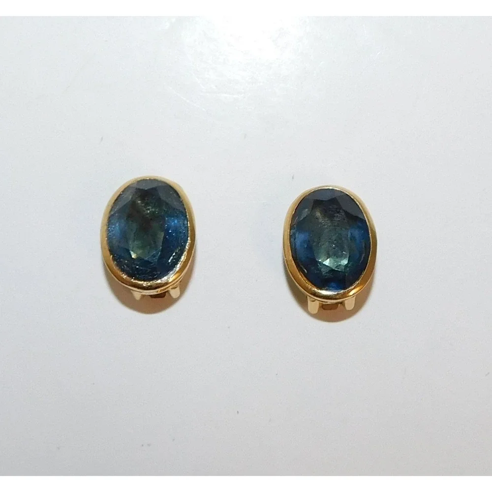 Christian Dior Vintage Blue Stone Gold Tone Jeweled‎ Clip On Earrings